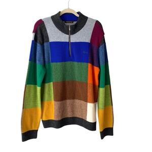 Louis Castel Mens Wool Blend Golf Sweater Elbow Patch Color Block 110 size XL